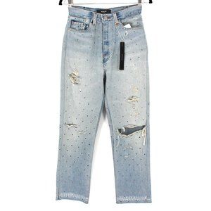 AMIRI Gradient Crystal Recon Button Fly Distressed Indigo Denim Jeans 25 NWT
